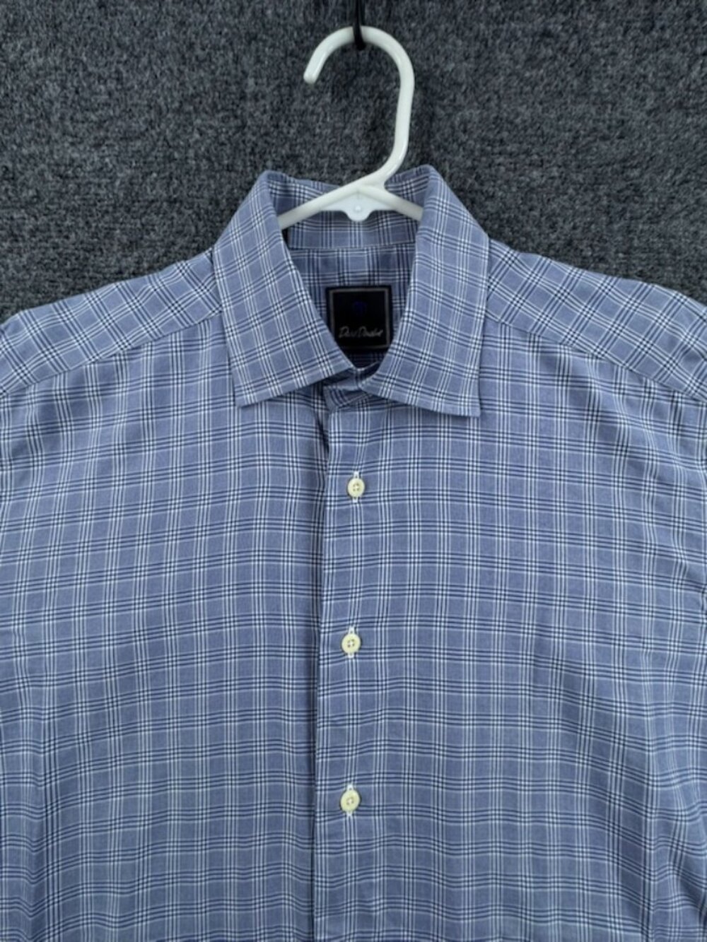 David Donahue Cotton 15.5 34/35 Check Blue White Button Up Premium Men Business